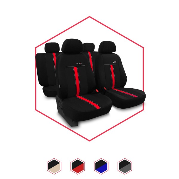 Komplet uniwersalnych pokrowców samochodowych GTR czarno - czerwone